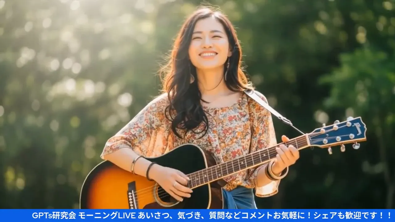 柔らかな逆光でギターを弾く女性の鮮明な画面写真（アウトロ）