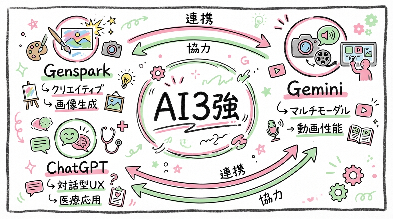 Gemini・ChatGPT・Genspark比較のグラレコ