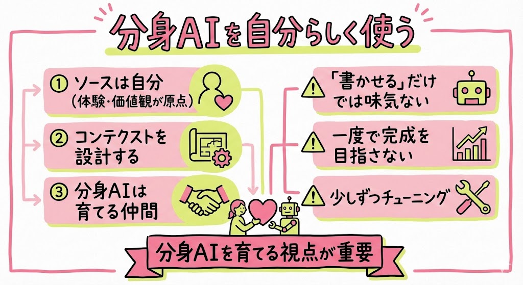 分身AIを自分らしく使う考え方のグラレコ