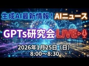 video thumbnail for '生成AI最新情報!AIニュース GPTs研究会 LIVE 2026年1月25日(日)8:00〜8:30'