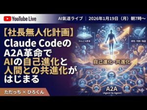 video thumbnail for '【社長無人化計画】Claude CodeのA2A革命でAIの自己進化と人間との共進化がはじまる'