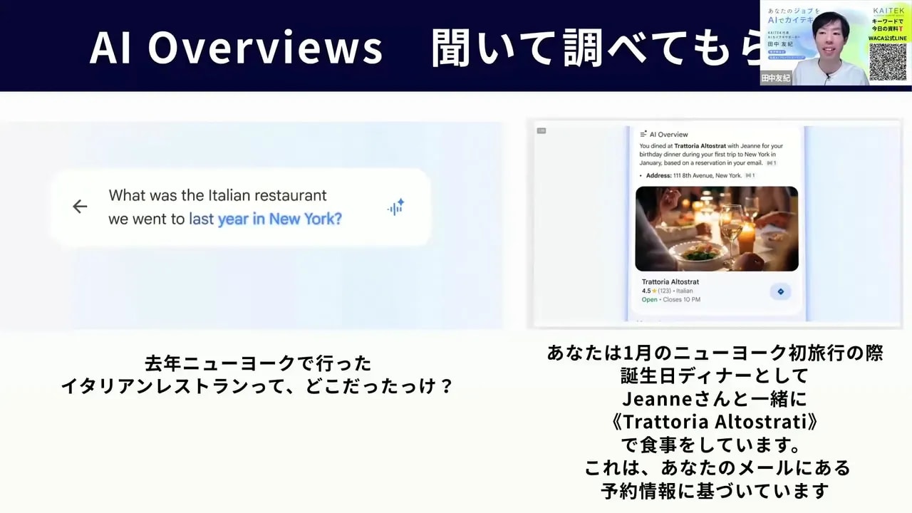 Gmailの右側に表示されたGeminiによるメール要約の画面