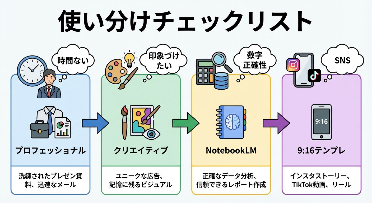 AIスライド使い分けチェックリスト - グラレコ図解