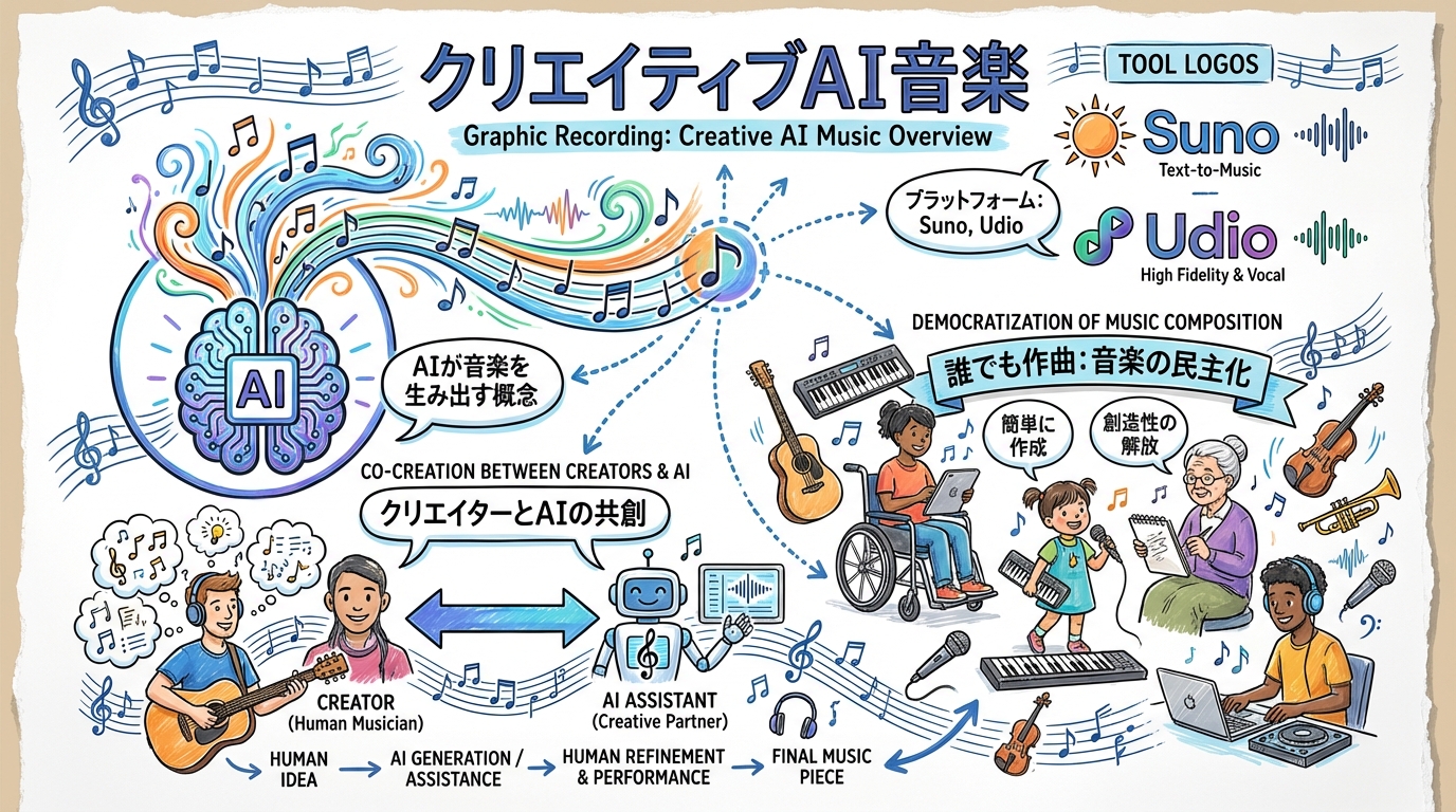クリエイティブAI音楽 図解グラレコ