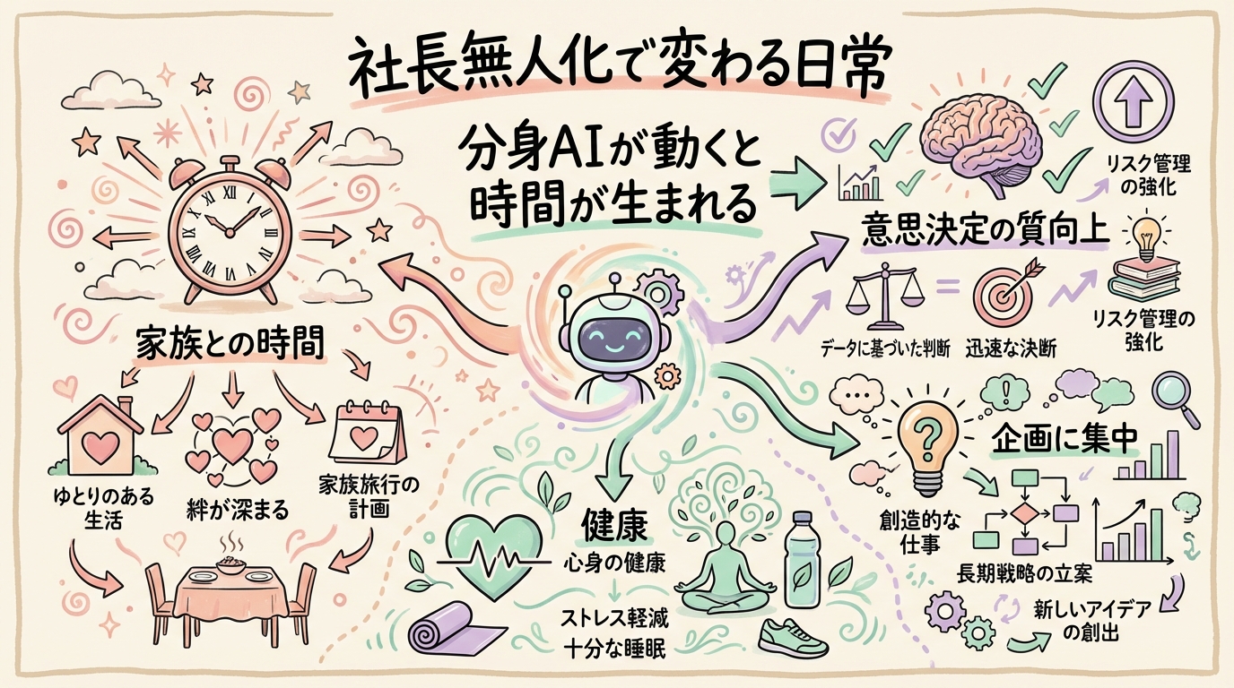社長無人化で変わる日常のグラフィックレコーディング図解
