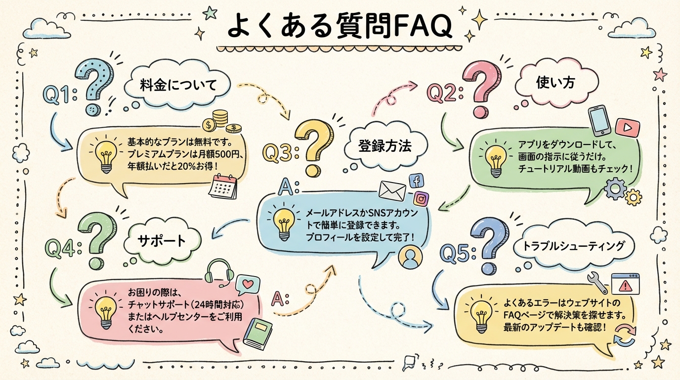 よくある質問のグラフィックレコーディング図解