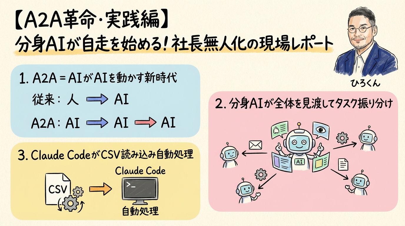 【A2A革命・実践編】分身AIが自走を始める!社長無人化の現場レポート - グラフィックレコーディング