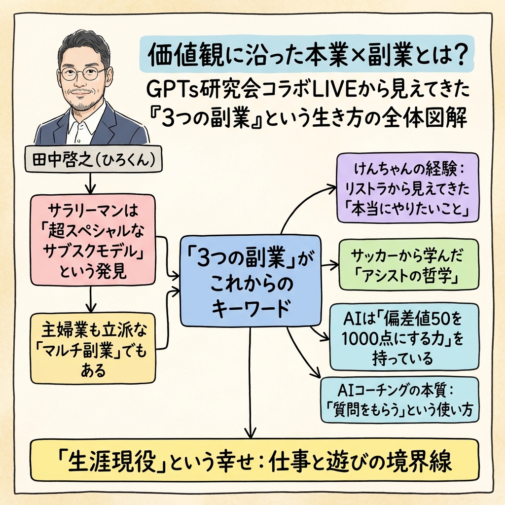 価値観に沿った本業×副業とは? GPTs研究会コラボLIVEの全体図解