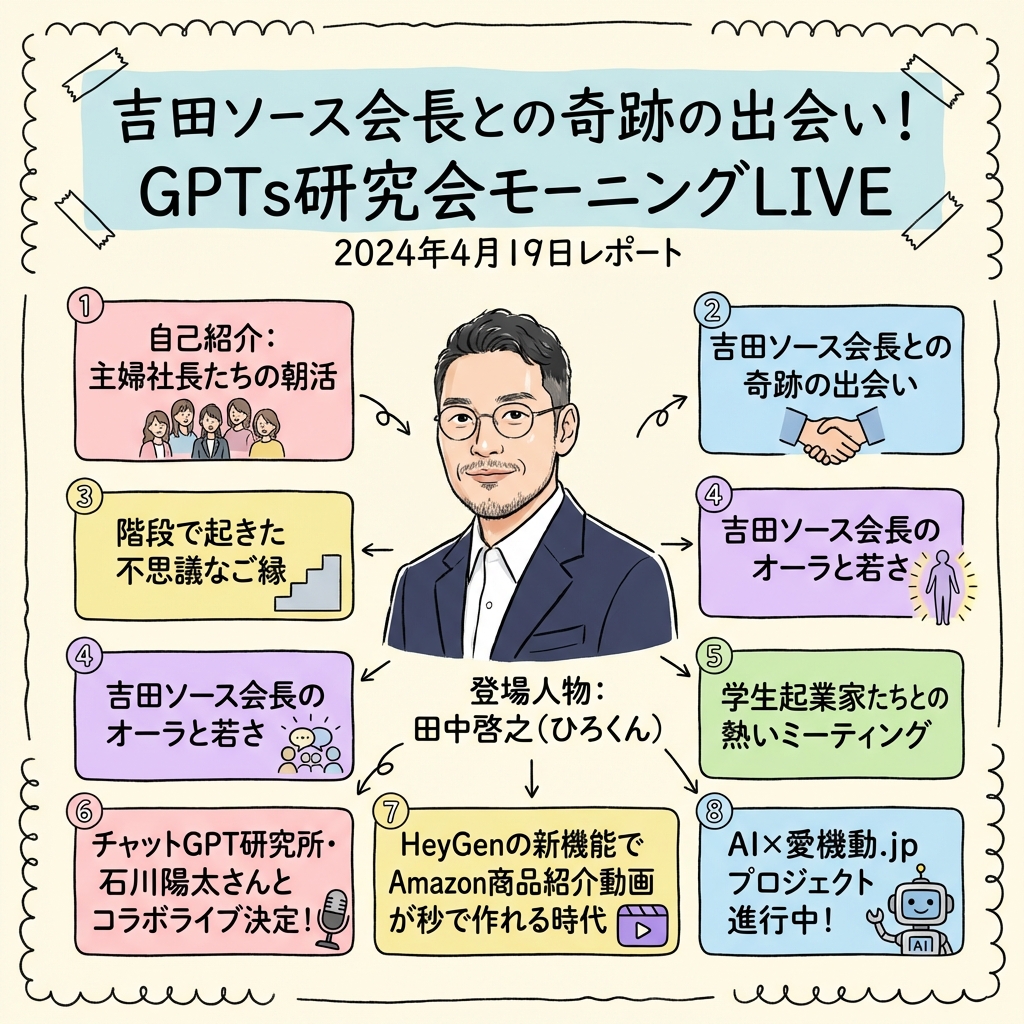 吉田ソース会長との奇跡の出会い！GPTs研究会モーニングLIの全体図解