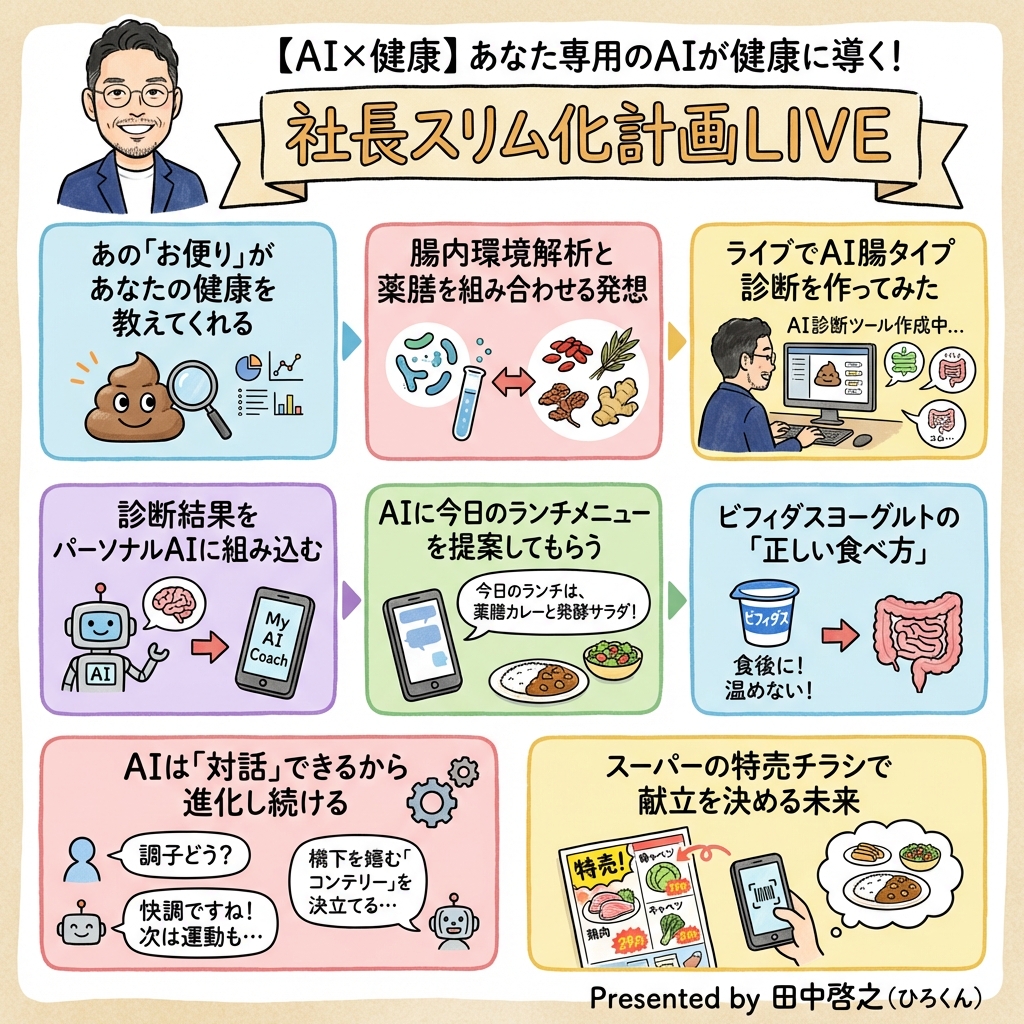 【AI×健康】あなた専用のAIが健康に導く！社長スリム化計画の全体図解
