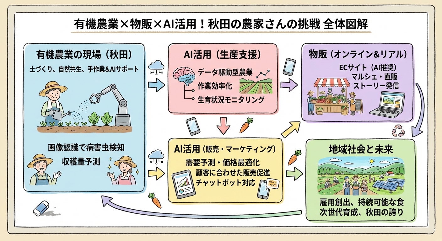 有機農業×物販×AI活用！秋田の農家さんの挑戦の全体図解