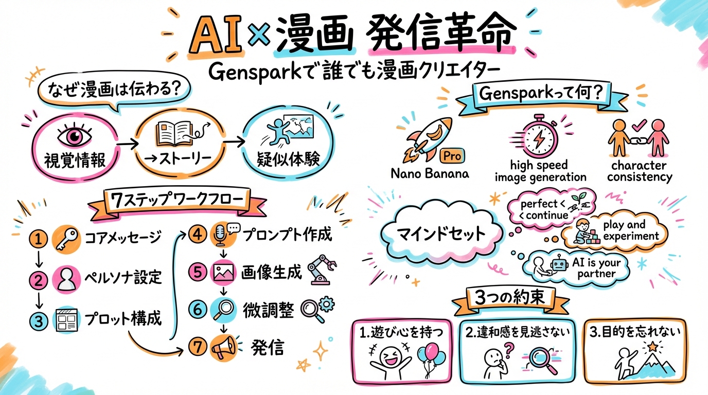 Gensparkで始めるAI×漫画発信革命の全体グラフィックレコーディング
