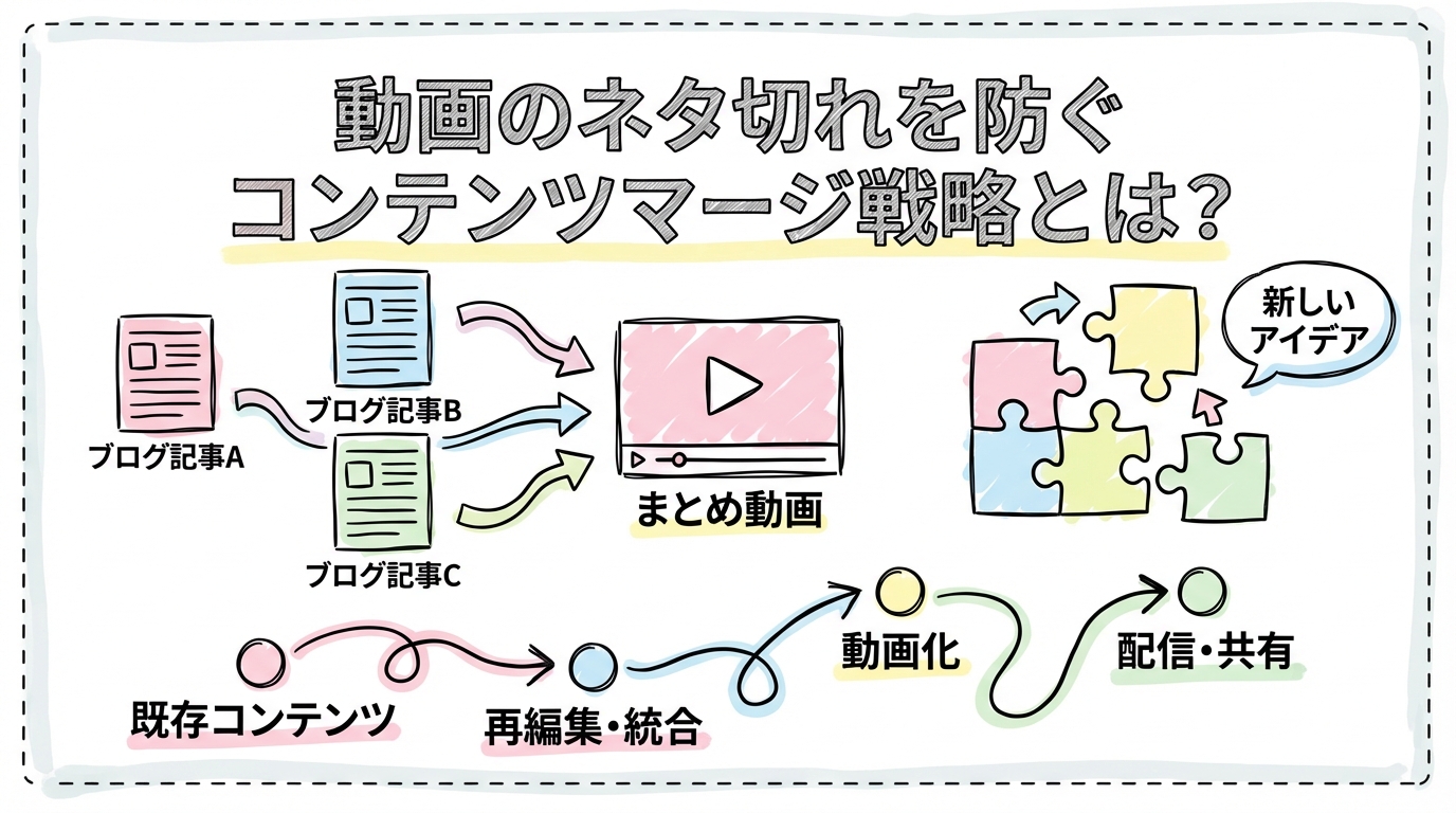 動画のネタ切れを防ぐ「コンテンツマージ」戦略とは？の図解