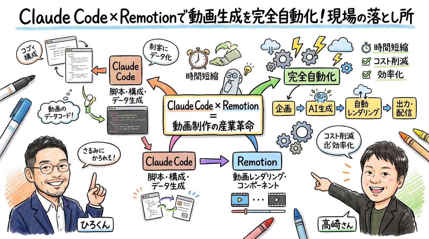 Claude Code×Remotionで動画生成を完全自動化！現場の落とし所 グラフィックレコーディング