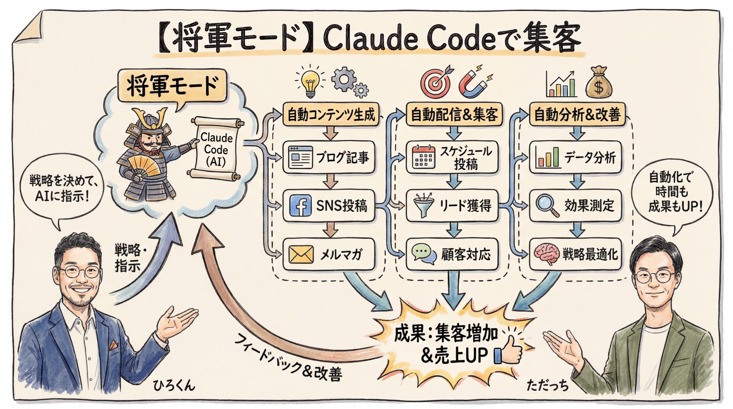 【将軍モード】Claude Codeで集客を全自動化！AIがAIを指揮する未来の働き方 グラフィックレコーディング