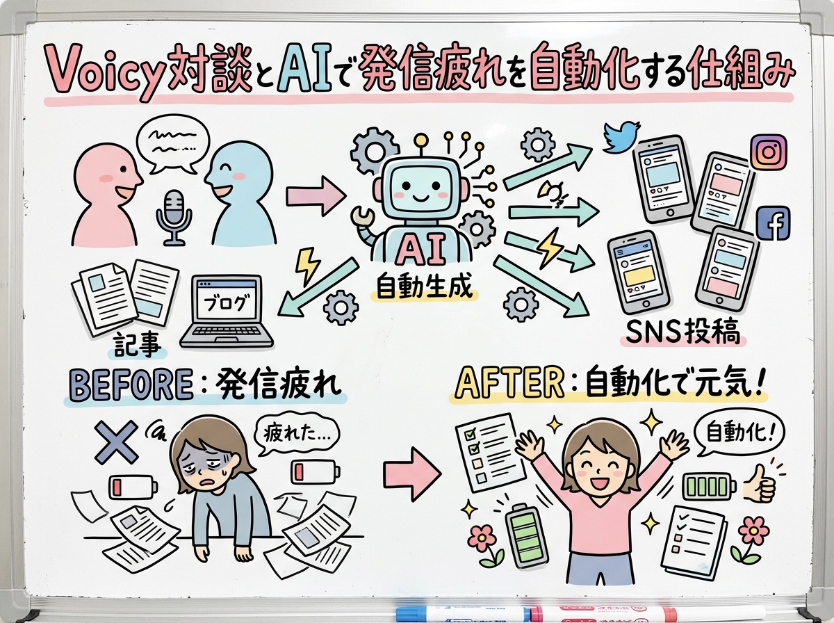 【新プロジェクト】Voicy対談とAIで「発信疲れ」を自動化する仕組みの図解
