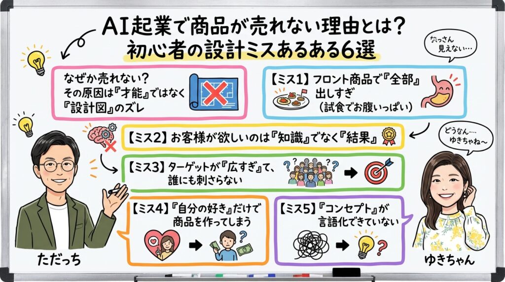 AI起業で商品が売れない理由とは？初心者の設計ミスあるある6選 グラフィックレコーディング