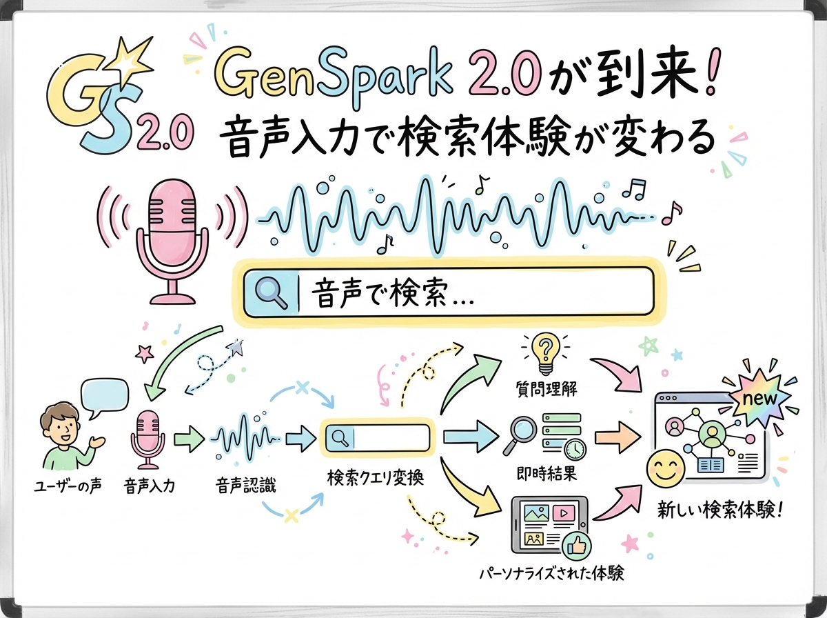 GenSpark 2.0が到来！音声入力で検索体験が変わるの図解