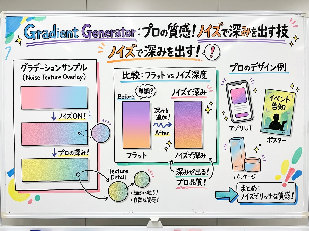 Canvaアプリ③ Gradient Generator：プロの質感！ノイズで深みを出す技の図解