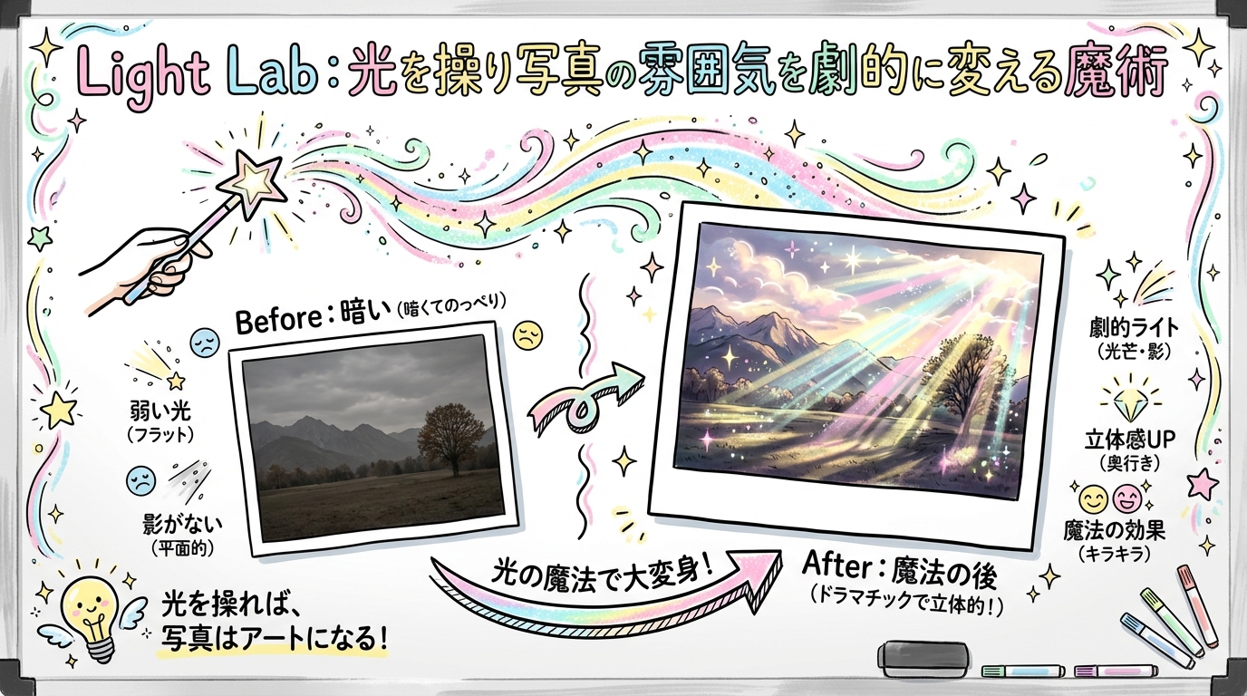 Canvaアプリ⑥ Light Lab：光を操り写真の雰囲気を劇的に変える魔術の図解