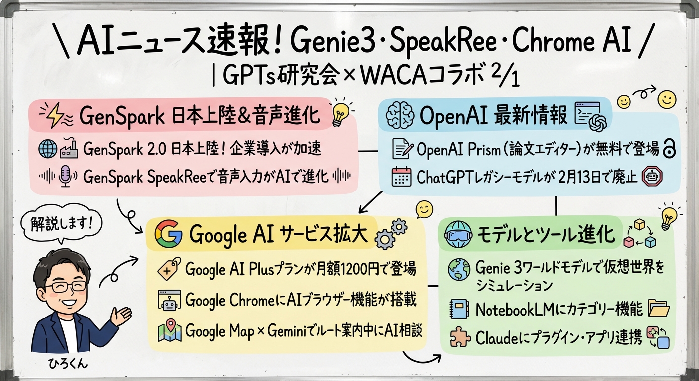 AIニュース速報 全体グラレコ - Genie3・SpeakRee・Chrome AI