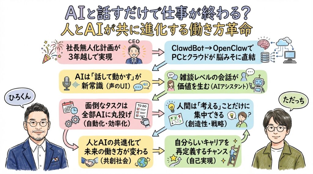 AIと話すだけで仕事が終わる 全体図グラレコ 8つのポイント網羅