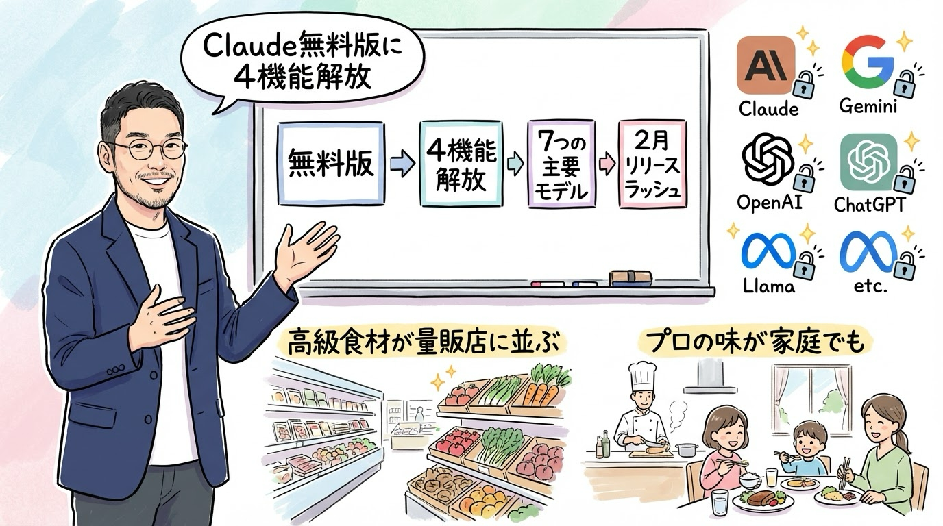Claude無料版に4機能解放 グラレコ図解
