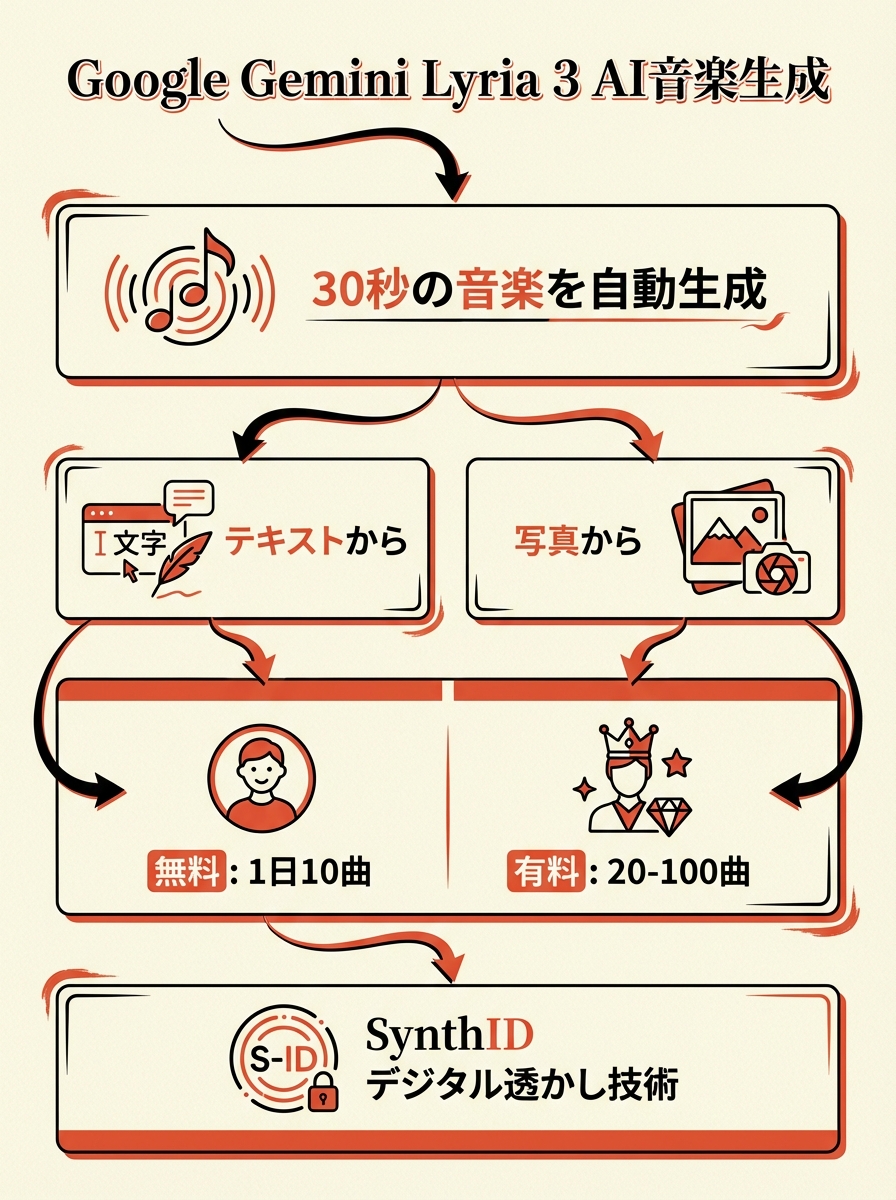 Google Gemini Lyria 3 音楽生成AI グラレコ