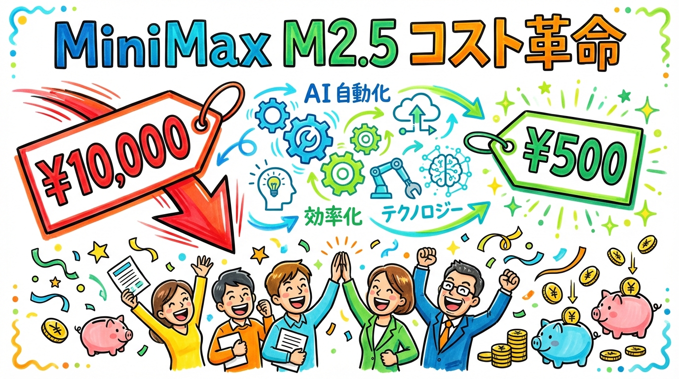 MiniMax M2.5 AIコスト革命 グラレコ風図解