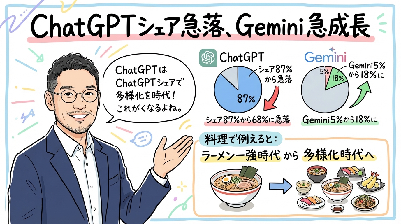 ChatGPTシェア急落 Gemini急成長 グラレコ