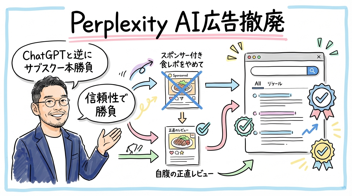Perplexity AI広告撤廃 グラレコ