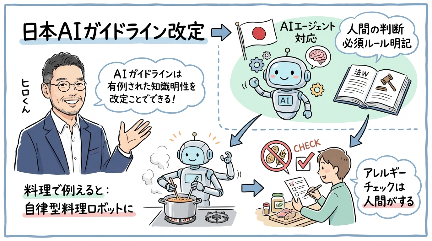 日本のAI事業者ガイドライン改定でAIエージェント規制を図解するグラレコ