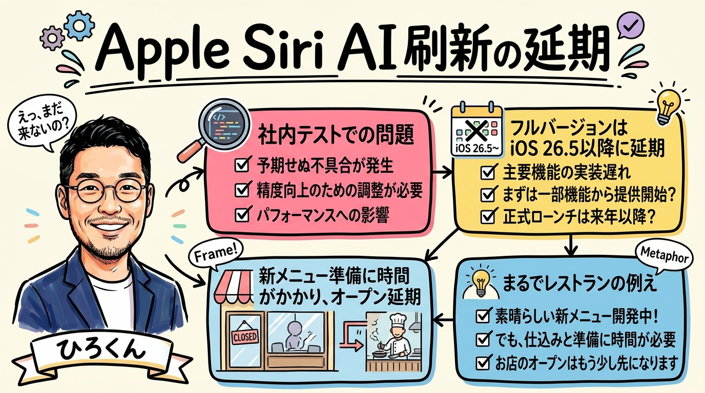 Apple Siri AI刷新難航の図解