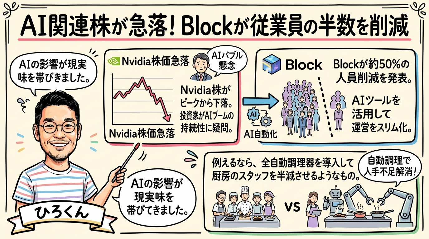 AI株下落とBlock人員削減の図解