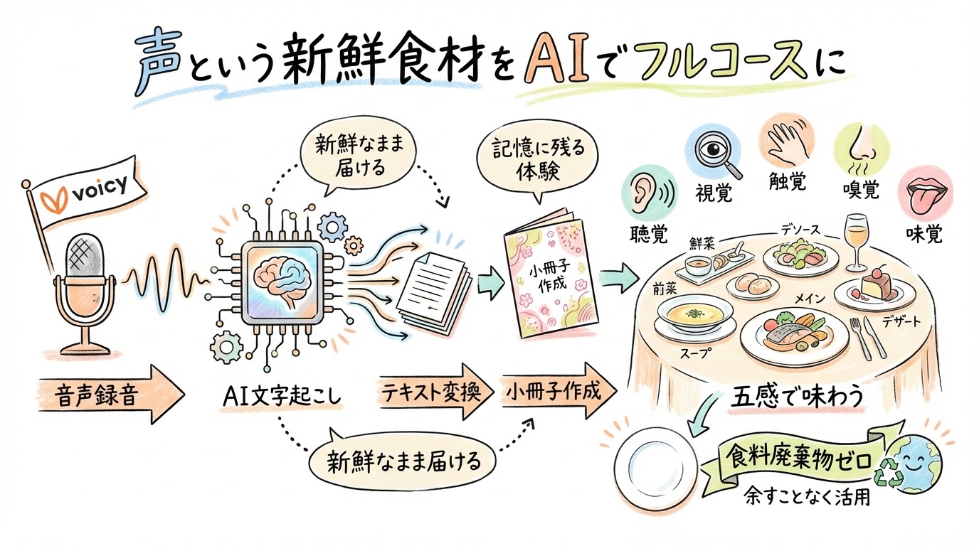 声という新鮮食材をAIでフルコースに グラフィックレコーディング図解