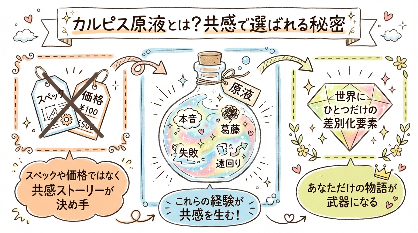 カルピス原液とは？共感で選ばれる秘密 グラフィックレコーディング図解