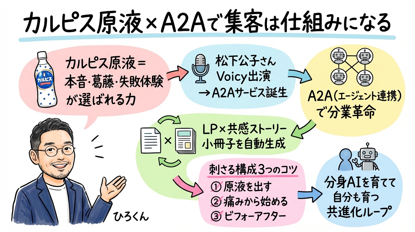 カルピス原液×A2Aで集客は仕組みになる 全体図解