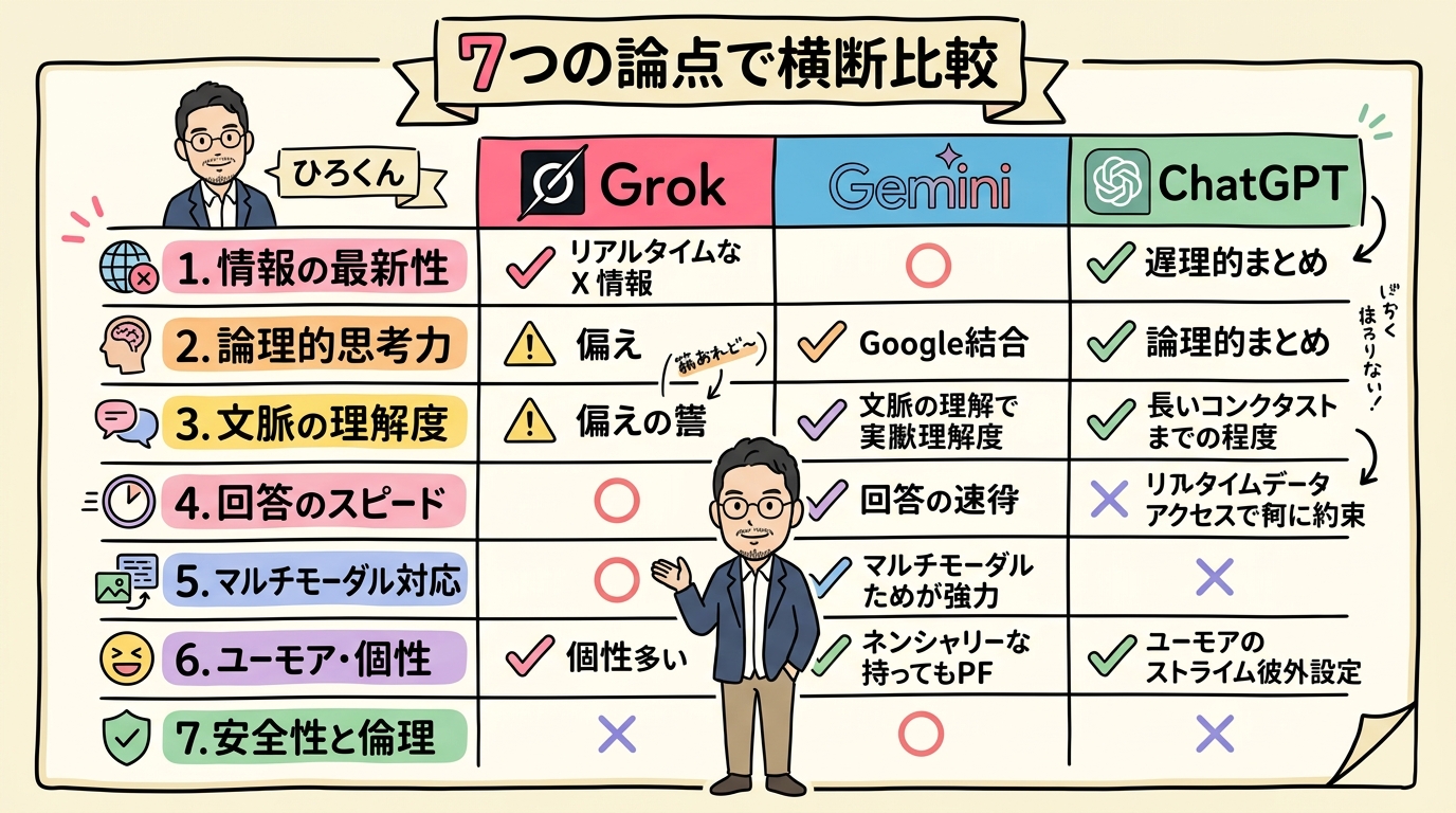 7つの論点で横断比較した結果
