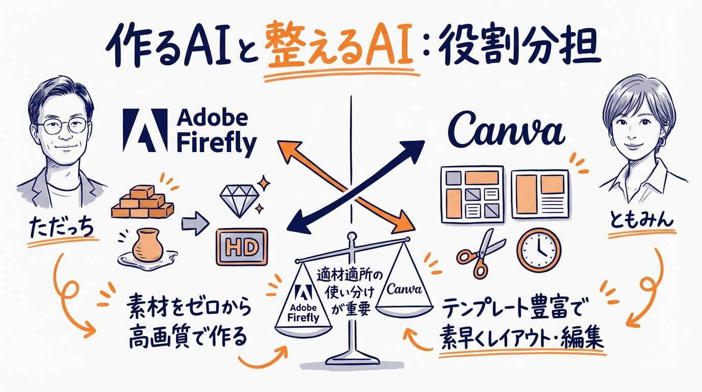 「作るAI」と「整えるAI」という役割分担 - 図解