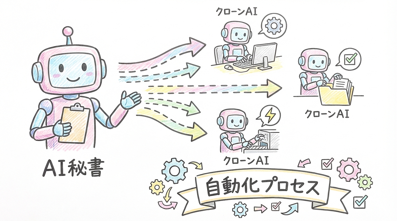 AI秘書と分身AIによる自動運営 グラフィックレコーディング図解