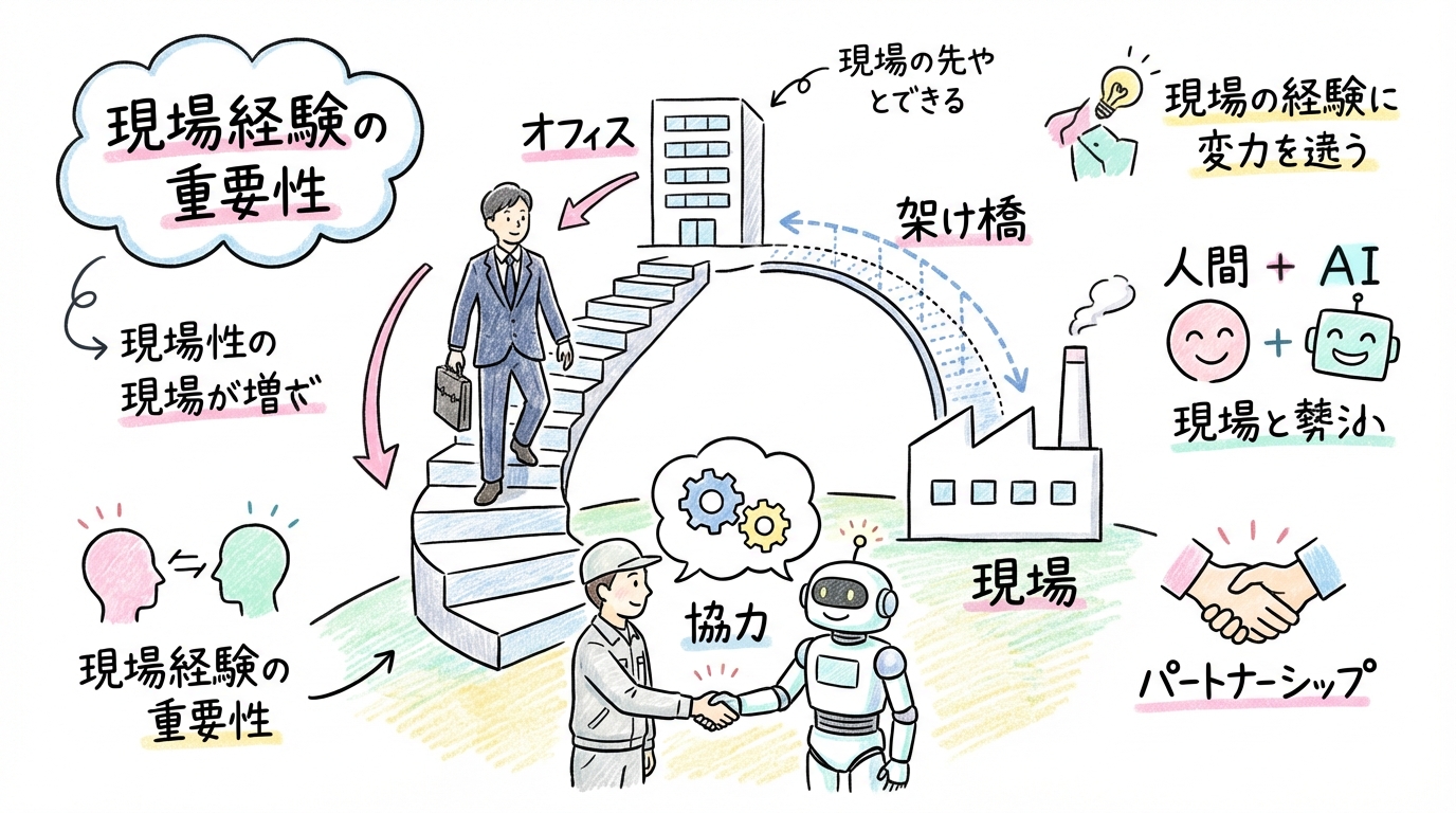 現場に降りることの重要性と人間の役割 グラフィックレコーディング図解