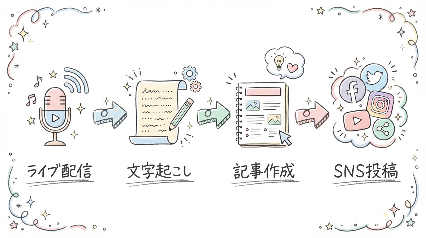 朝ライブからの自動コンテンツ生成 グラフィックレコーディング図解