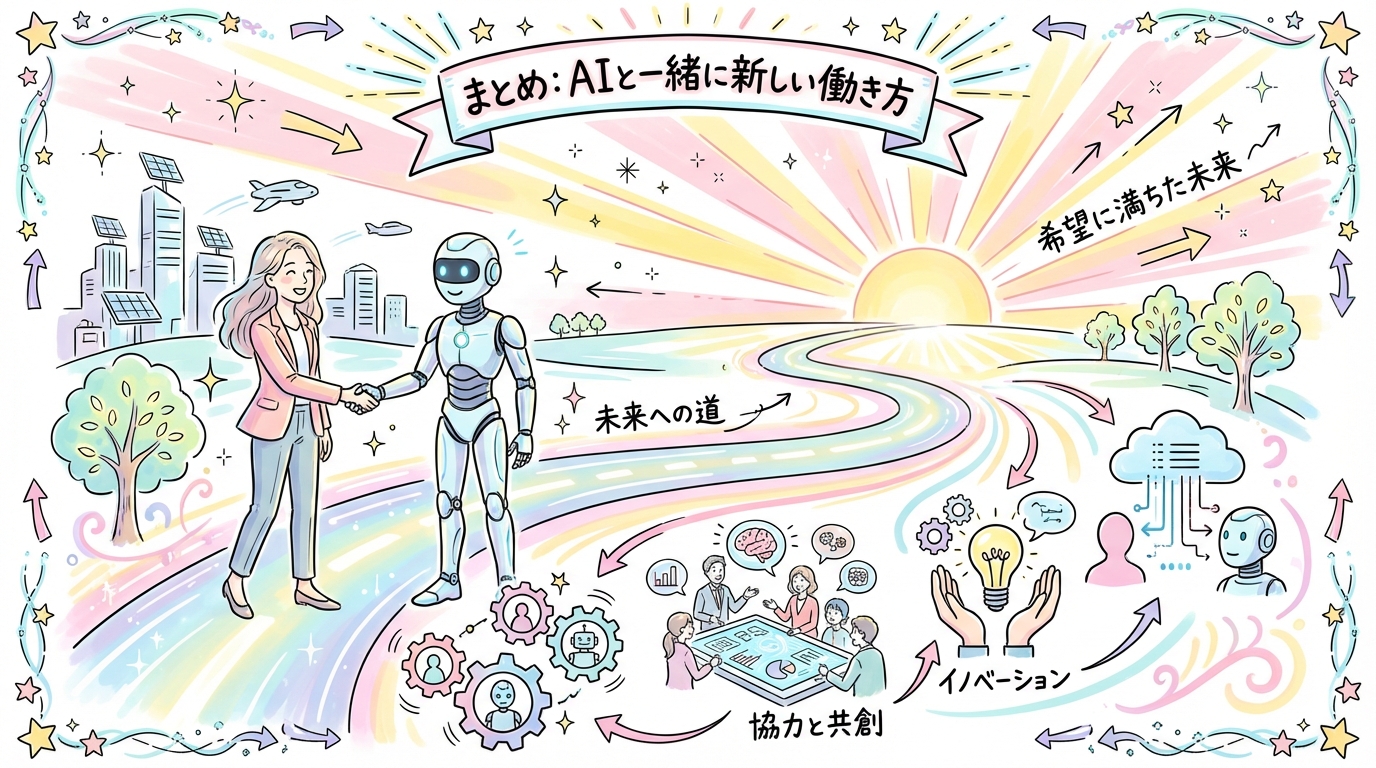 まとめ AIと一緒に新しい働き方 グラフィックレコーディング図解