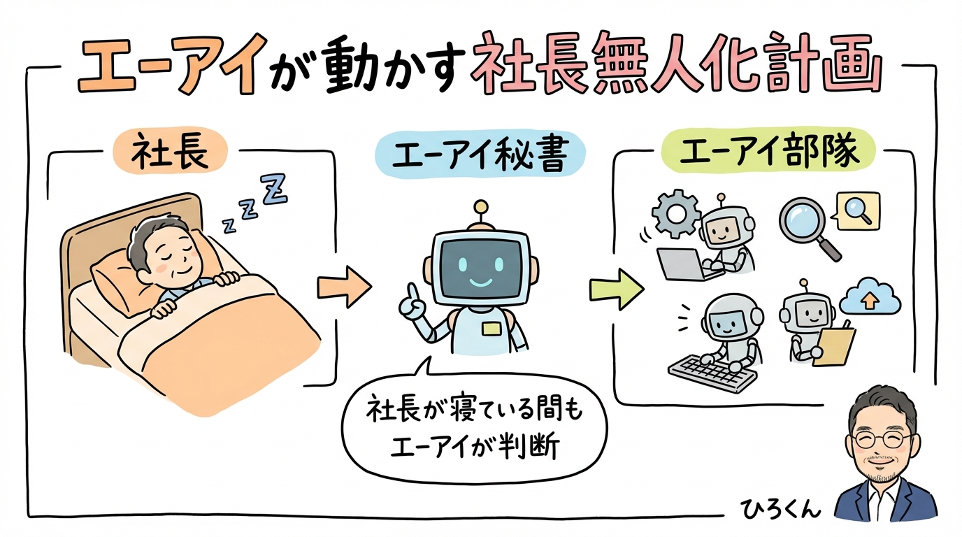 グラフィックレコーディング図解:AIがAIを動かす「社長無人化計画」の最前線