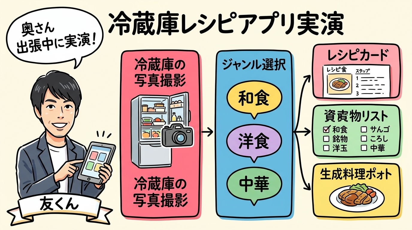 冷蔵庫レシピアプリ実演 グラレコ図解
