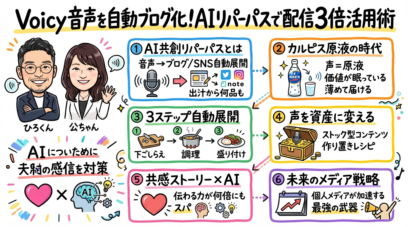 Voicy音声を自動ブログ化！AIリパーパスで配信3倍活用術 全体グラレコ
