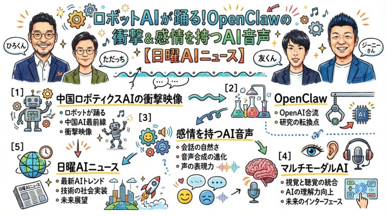 ロボットAIが踊る！OpenClawの衝撃＆感情を持つAI音声 全体図解グラレコ