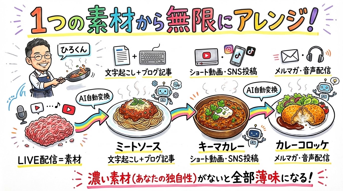 1つの素材から無限にアレンジ!料理リメイクで例えるコンテンツ自動変換パイプライン