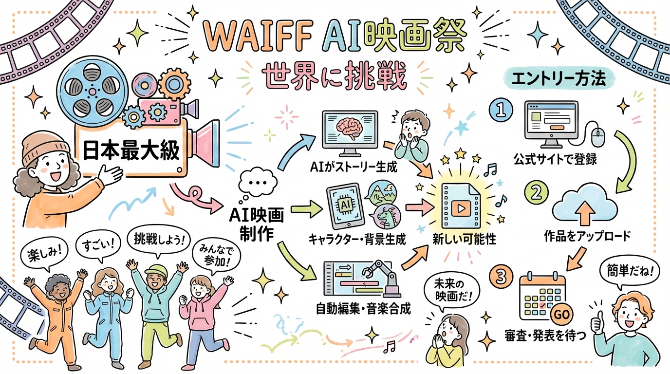 【WAIFF】和田亮一さんが語るAIで映画を作り世界に進出するチャンスとは？日本最大級AI映画祭にエントリーしよう！ グラレコ図解
