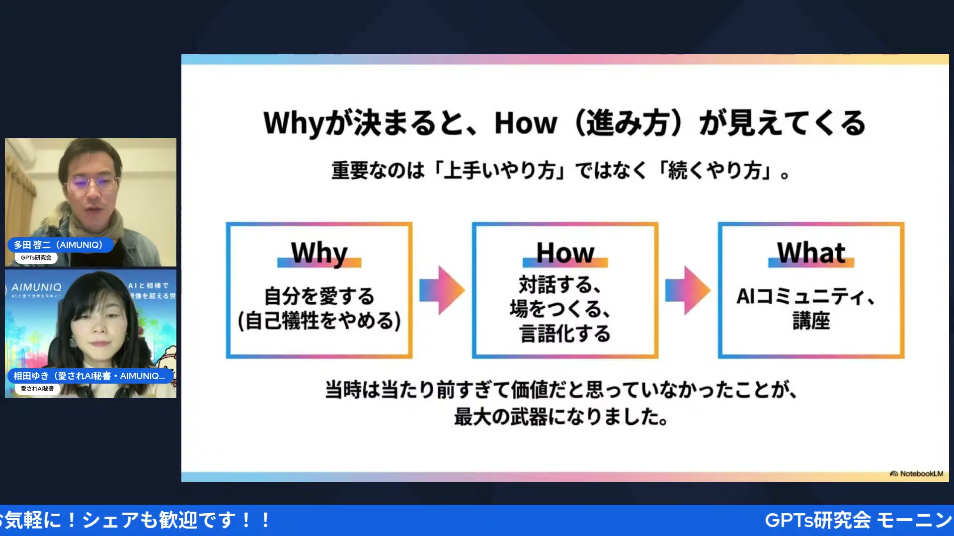 動画キャプチャ 19:00 Why→How→Whatフロー図解